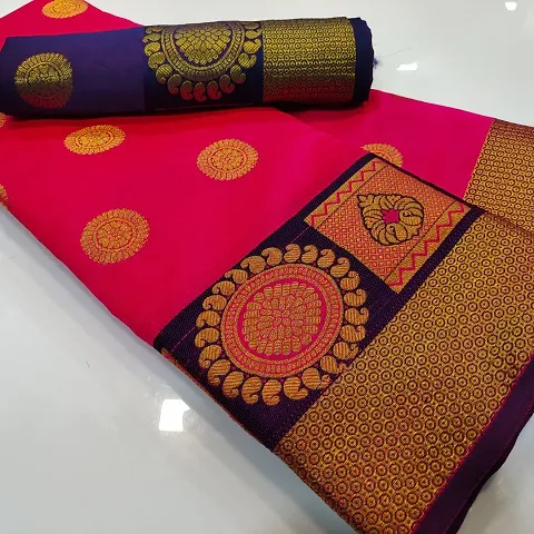 Banarasi Cotton Silk Jacquard Sarees With Blouse Piece