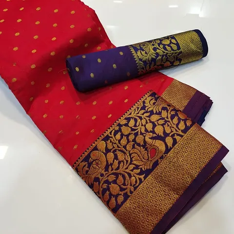 Banarasi Silk Cotton Zari Woven Sarees With Blouse Piece