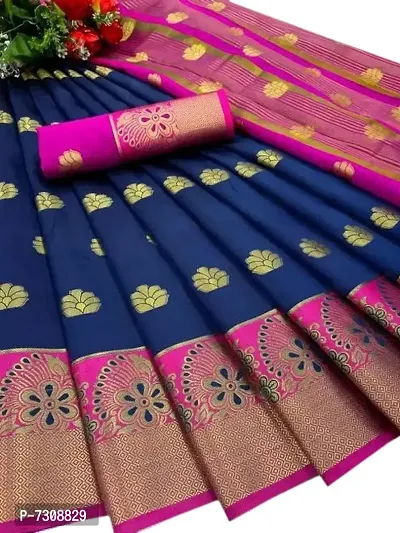 Elegant Silk Cotton Saree With Blouse Piece For Women-thumb0