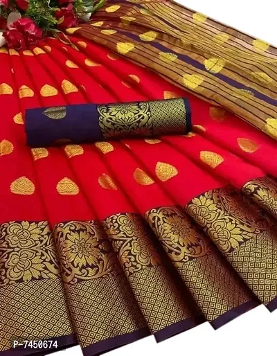 Elegant Cotton Silk Banarsi Saree With Blouse Piece For Women-thumb0