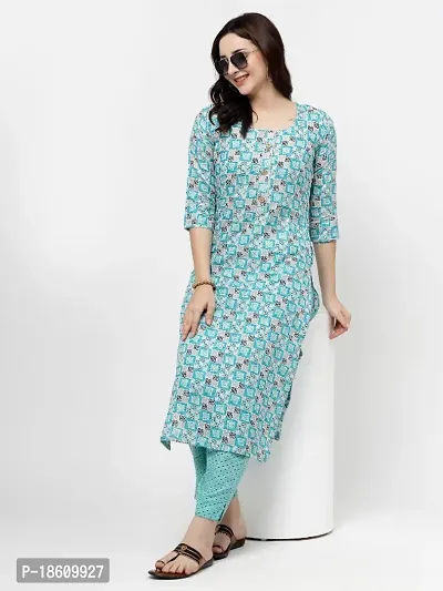 Women Cotton Blend Floral Block Printed Straight Kurta With Pant
