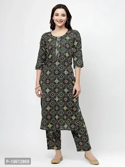 Womens Cotton Blend Printed Straight Kurta with Pant