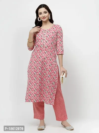 Womens Cotton Blend Printed Straight Kurta with Pant