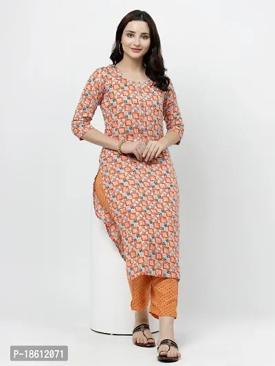 Womens Cotton Blend Printed Straight Kurta with Pant-thumb0