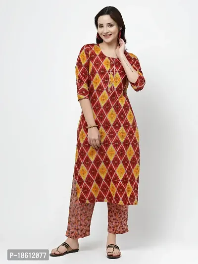 Womens Cotton Blend Printed Straight Kurta with Pant