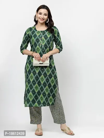 Womens Cotton Blend Printed Straight Kurta with Pant