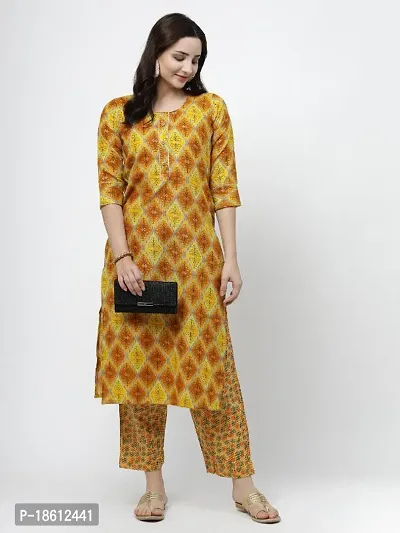 Womens Cotton Blend Printed Straight Kurta with Pant