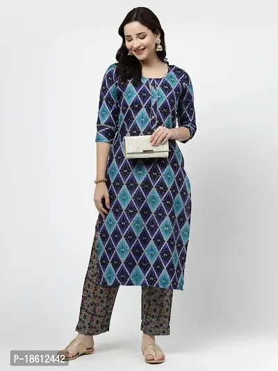 Womens Cotton Blend Printed Straight Kurta with Pant