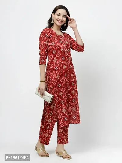 Womens Cotton Blend Printed Straight Kurta with Pant