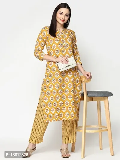 Womens Cotton Blend Printed Straight Kurta with Pant