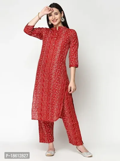 Womens Cotton Blend Printed Straight Kurta with Pant