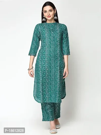 Womens Cotton Blend Printed Straight Kurta with Pant