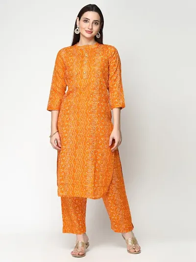 Cotton Blend Block Printed Straight Kurta With Pant