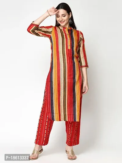 Womens Cotton Blend Printed Straight Kurta with Pant-thumb0