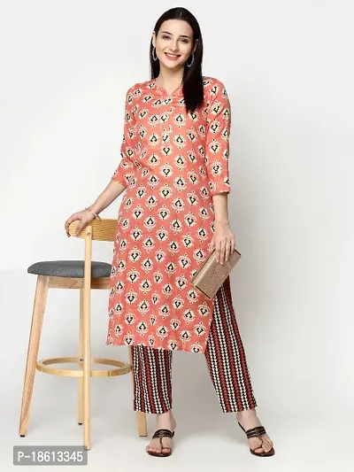 Womens Cotton Blend Printed Straight Kurta with Pant-thumb0