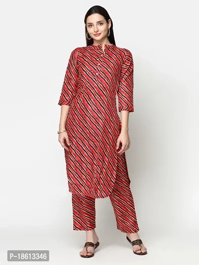 Womens Cotton Blend Printed Straight Kurta with Pant-thumb0