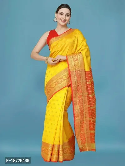 Womens Banarasi   Cotton  Silk Saree With Blouse Piece