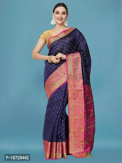 Womens  Banarasi   Cotton  Silk Saree With Blouse Piece