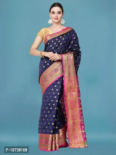 Womens Banarasi Cotton Silk Blend Jacquard Saree With Blouse Piece-thumb0