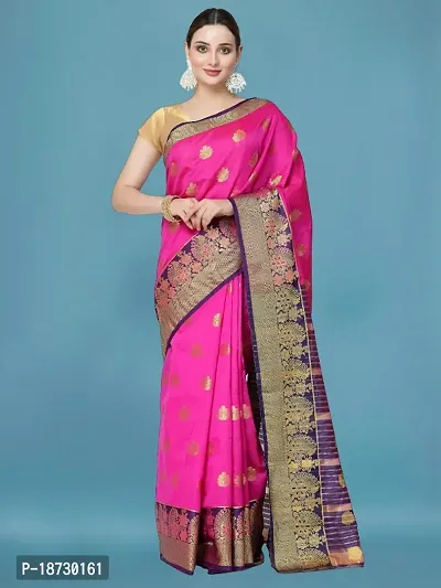 Womens Banarasi Cotton Silk Blend Jacquard Saree With Blouse Piece