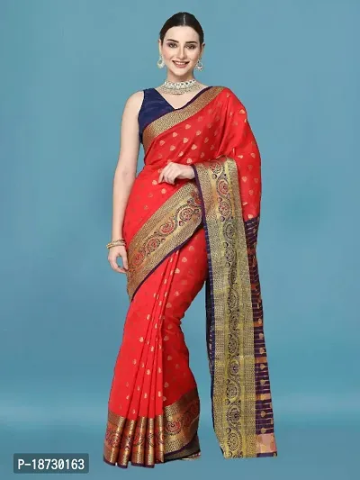 Womens Banarasi Cotton Silk Blend Jacquard Saree With Blouse Piece
