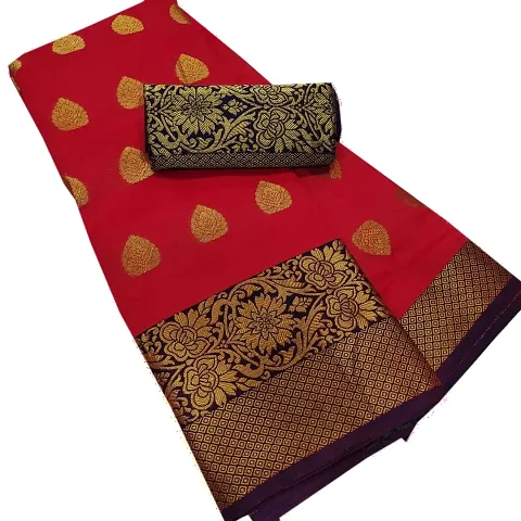 Banarasi Cotton Silk Zari Woven Sarees with Blouse piece