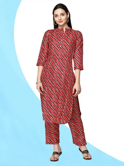 Cotton Blend Block Printed Straight Kurta With Pant