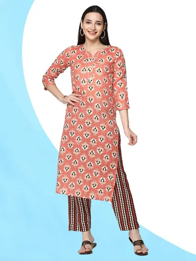 Cotton Blend Block Printed Straight Kurta With Pant