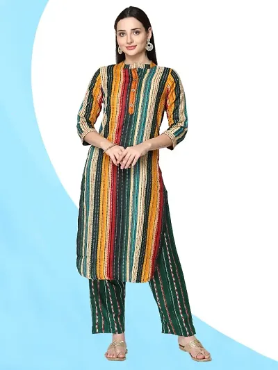 Cotton Blend Block Printed Straight Kurta With Pant