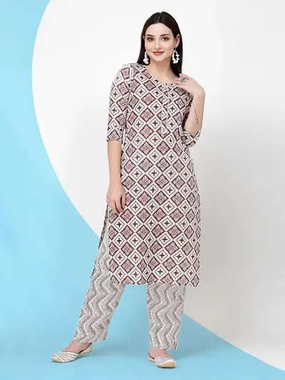 Cotton Blend Block Printed Straight Kurta With Pant