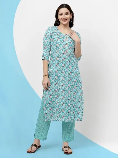 Cotton Blend Floral Block Printed Straight Kurta With Pant