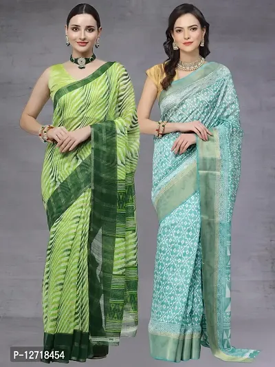 Buy Women's Bhagalpuri Handloom Cotton-Linen Blend Saree Combo (pack of 2)  with Running Unstiched Blouse Piece_Free Size_ (IQ_10570_Lake Blue &  Yellow) at Amazon.in