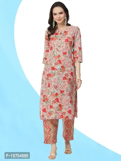 Womens Cotton Blend Printed Straight Kurta with Pant