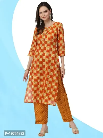 Womens Cotton Blend Printed Straight Kurta with Pant