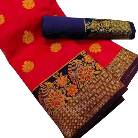 Banarasi Silk Cotton Zari Woven Sarees With Blouse Piece