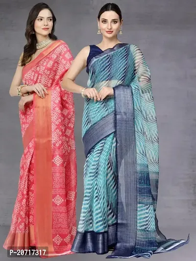 Womens Cotton Silk Printed Saree Combo Pack of 2-thumb0
