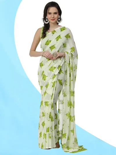 Georgette Floral Printed Sarees With Blouse Piece