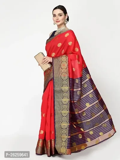 Classic Silk Cotton Saree with Blouse piece For Women-thumb0