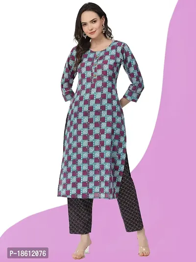 Womens Cotton Blend Printed Straight Kurta with Pant-thumb0