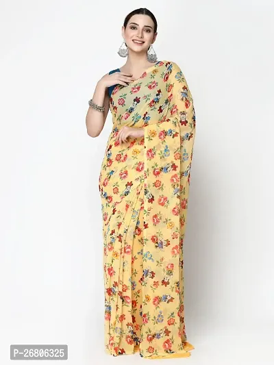 Womens Printed Georgette Saree with Unstitched Blouse Piece