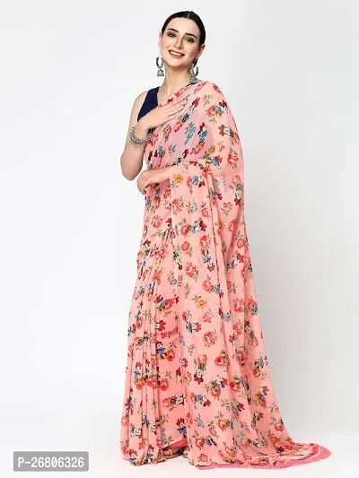 Womens Printed Georgette Saree with Unstitched Blouse Piece-thumb0