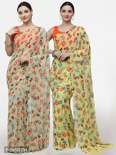 Womens Printed Georgette Saree with Unstitched Blouse Piece Combo Pack of 2
