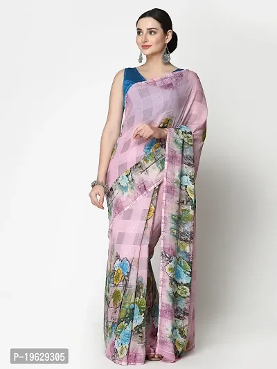 Womens Georgette Printed Saree With Blouse Piece