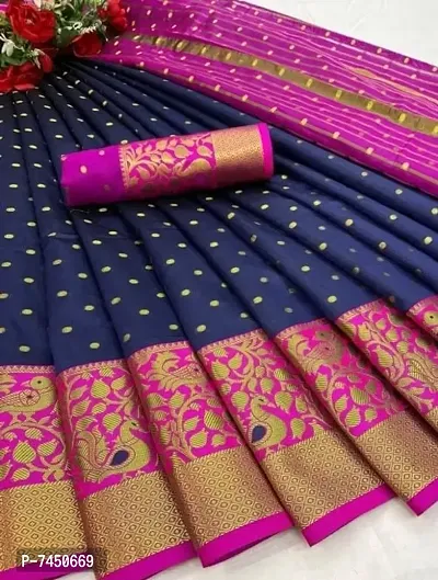 Elegant Cotton Silk Banarsi Saree With Blouse Piece For Women-thumb0