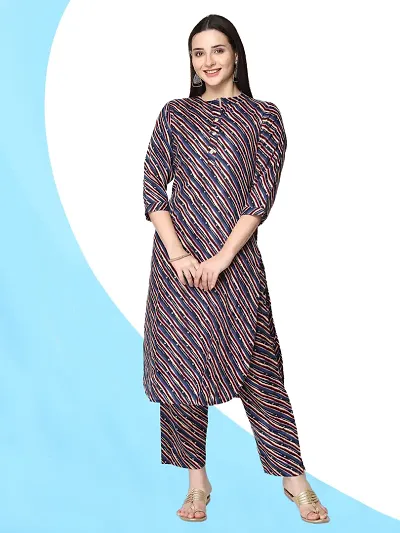 Cotton Blend Block Printed Straight Kurta With Pant