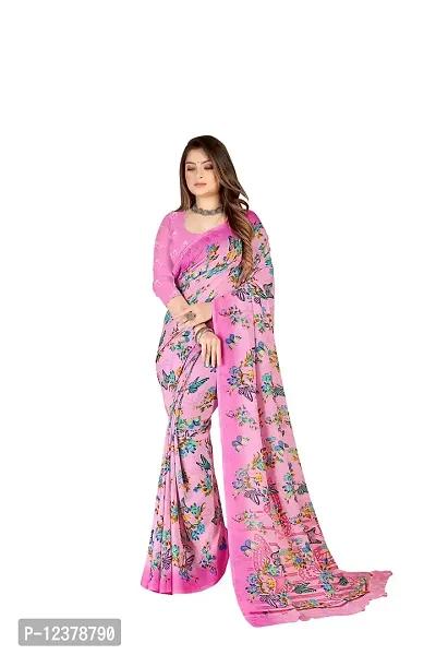 Classic Chiffon Printed Saree with Blouse piece-thumb0