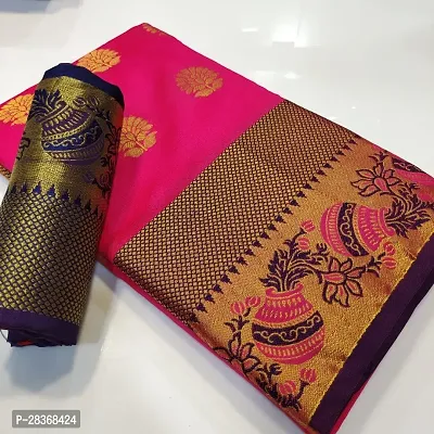 Elegant Pink Cotton Silk Banarasi Silk Saree With Blouse Piece