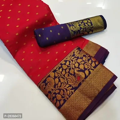 Elegant Red Cotton Silk Banarasi Silk Woven Design Saree With Blouse Piece