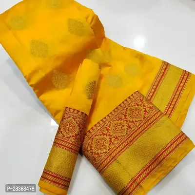 Elegant Yellow Cotton Silk Banarasi Silk Woven Design Saree With Blouse Piece