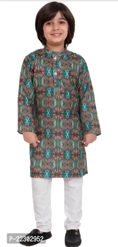 Ethnic Boys Kurta  Pyjama Set ( Green )-thumb0